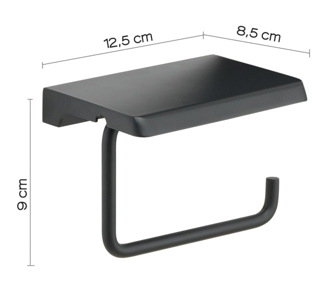 Gedy, бумагодержатель с плоской крышкой - площадкой под телефон, цвет черный матовый