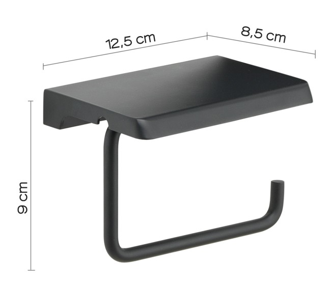 Gedy, бумагодержатель с плоской крышкой - площадкой под телефон, цвет черный матовый