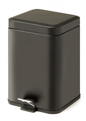 Gedy Argenta, квадратный контейнер для мусора с педалью (5 л.), крышка soft close, цвет черный матов