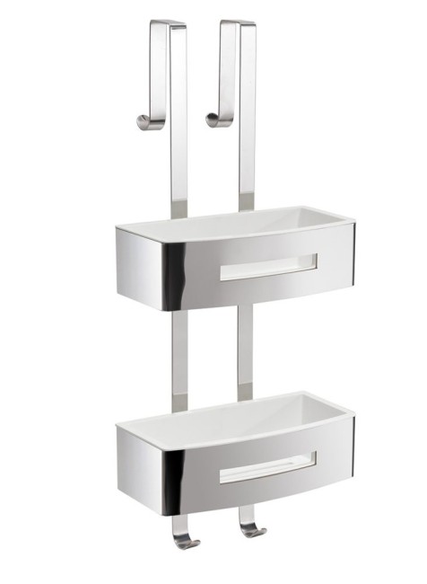 Gedy, решётка 2-х ур. на душ. стекло c 2 крюч. (24х18,7хh58,4), цвет хром - белый пластик