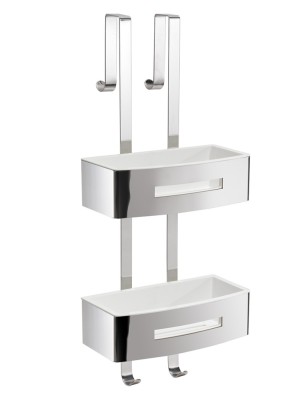 Gedy, решётка 2-х ур. на душ. стекло c 2 крюч. (24х18,7хh58,4), цвет хром - белый пластик