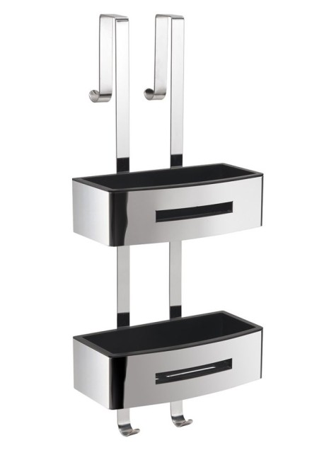 Gedy, решётка 2-х ур. на душ. стекло c 2 крюч. (24х18,7хh58,4), цвет хром - черный пластик