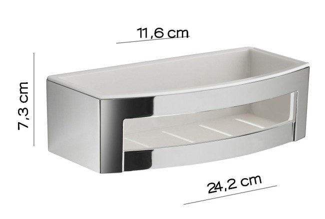Gedy, решётка прямоугольная 1-уровневая c ABS вкладышем (24,2х11,6хh7,3), цвет хром - белый пластик