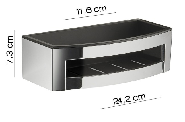 Gedy, решётка прямоугольная 1-уровневая c ABS вкладышем (24,2х11,6хh7,3), цвет хром - черный пластик