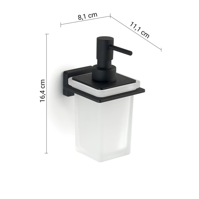 Gedy Atena, настенный стеклянный дозатор c металлической помпой, цвет черный матовый