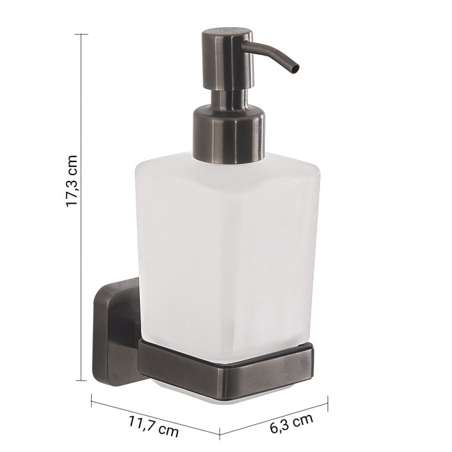 Gedy Tonga, настенный стеклянный дозатор c металлической помпой, цвет оружейная сталь