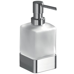 Gedy Lounge, настольный стеклянный дозатор с металлической помпой на металлическом основании, цвет хром